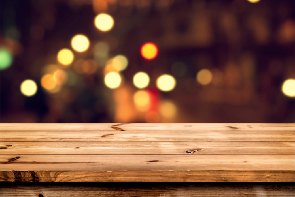 wood table top on bokeh background